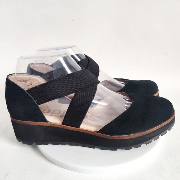 Hush Puppies Sandals 6.5 Emma Cross Strap Suede Wedge Comfort Shoes Platform - Picture 1 of 12